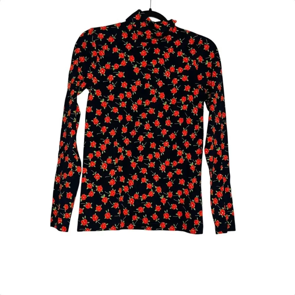 NWOT J. Crew Tissue Navy and Orange Floral Long Sleeve Turtleneck SMALL